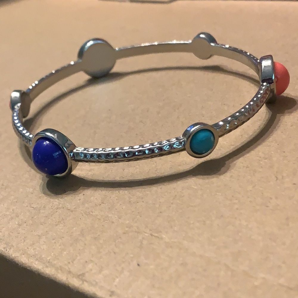 RJG CN Signed Women's Silver Tone Multi-Colored Gemstone Bangle Bracelet